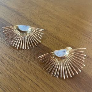 Anthropologie brass sunburst & moonstone drop earrings